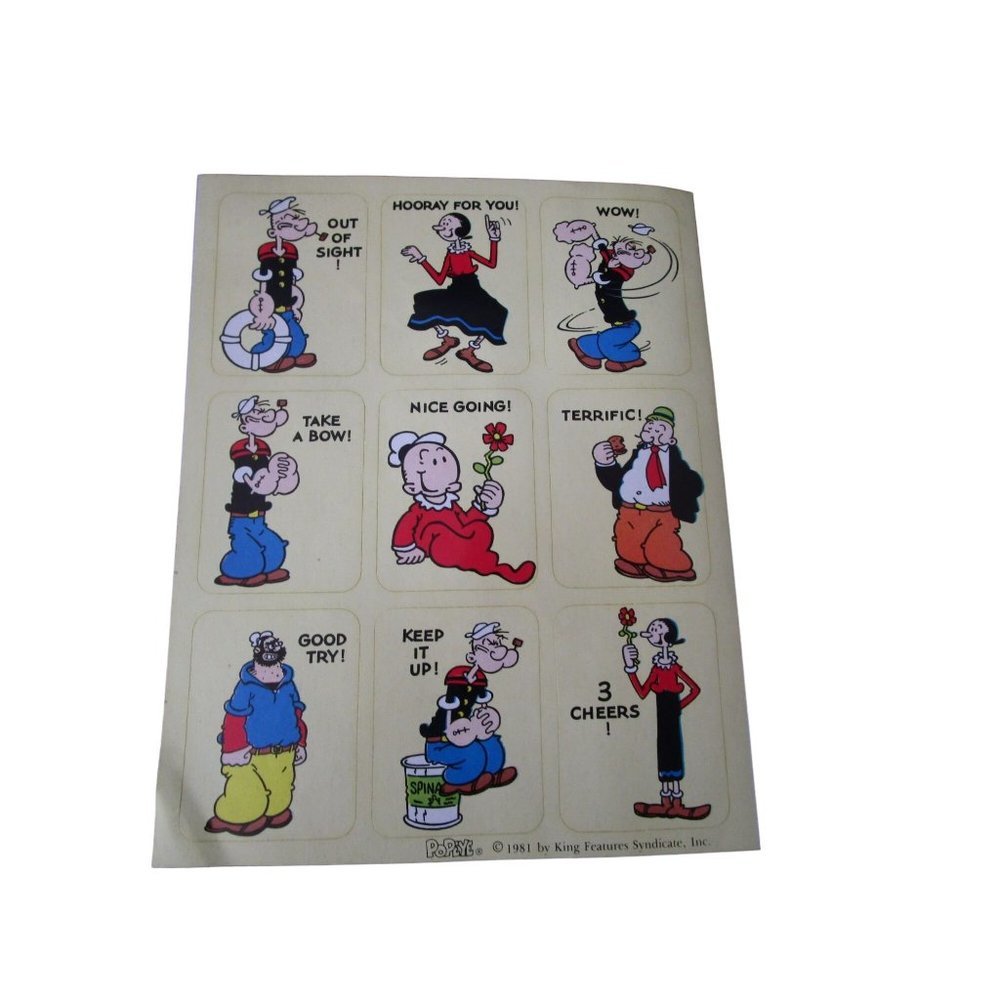 Popeye Stickers Vintage 1981 Fasson King Features Syndicate Minor Creases
